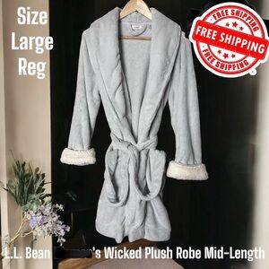 LLBean Women's Wicked Plush Robe Mid-Length Size Large Regular FREE SHIPPING!